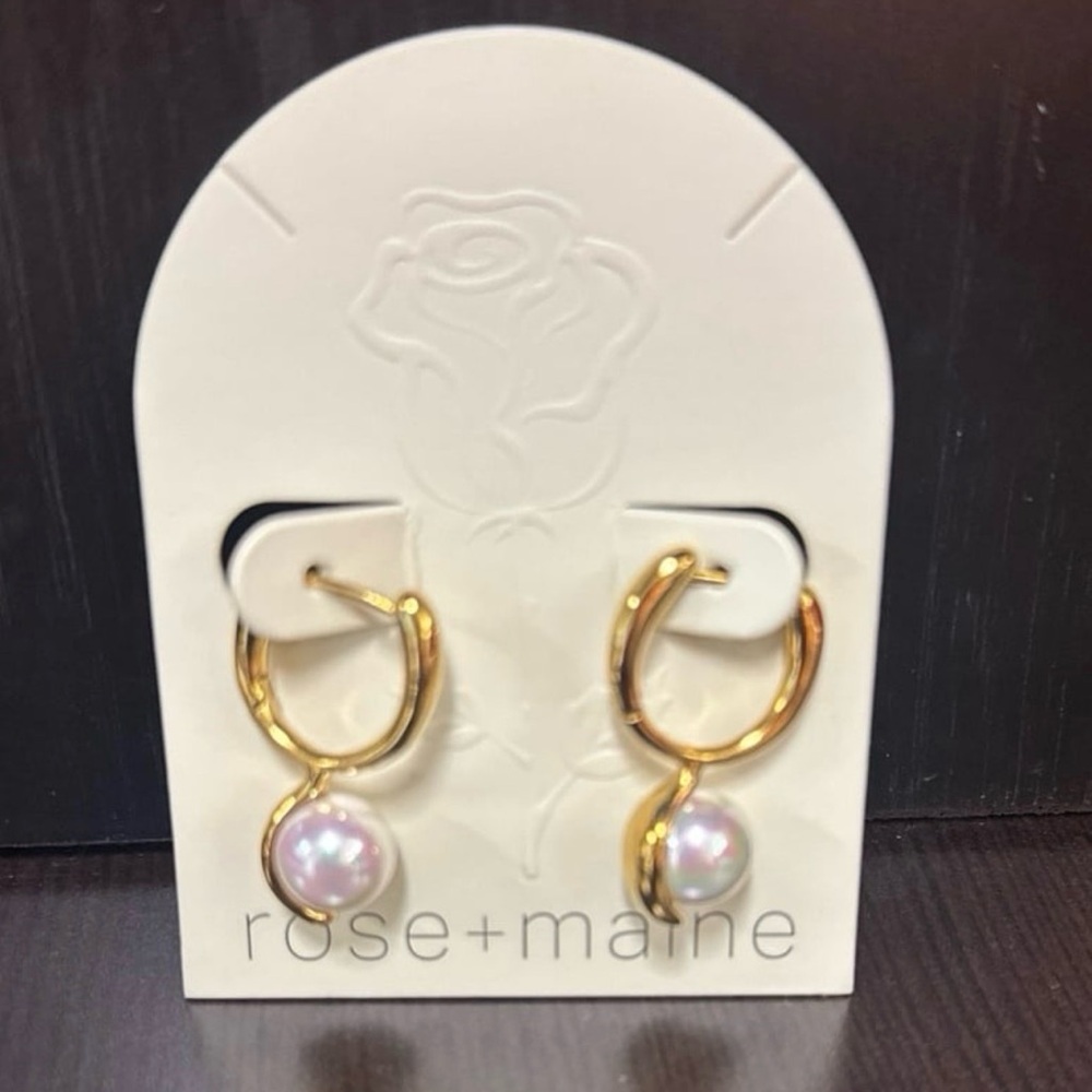 Rose & Maine Gold Tone Pearl Accent Pierced Earrings - New